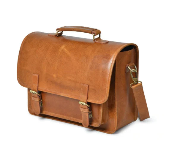 Retro full grain genuine Hunter Leather Laptop Messenger Bag Office Briefcase College bag portfolio work bag Leather satchel