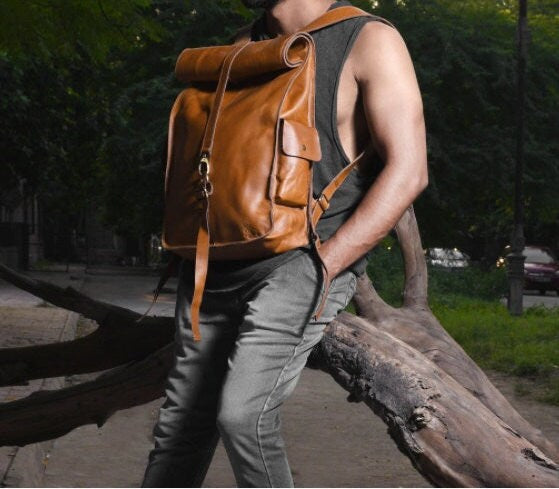 Leather Rolltop Backpack  Leather Work Bag | Rolltop Rucksack