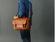 Retro full grain genuine Hunter Leather Laptop Messenger Bag Office Briefcase College bag portfolio work bag Leather satchel