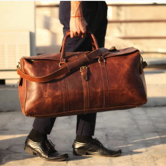 Full Grain Leather Duffle Bag | Genuine Leather Weekender Bags | Leather Holdall | Overnight Bags
