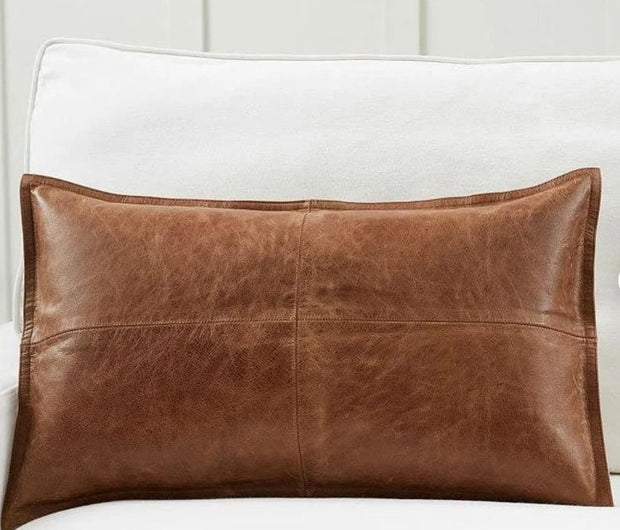 Genuine Lambskin Leather Pillow Cover - Sofa Cushion Case - Decorative Throw Covers for Living Room & Bedroom - Antique Brown