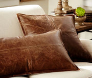 Genuine Lambskin Leather Pillow Cover - Sofa Cushion Case - Decorative Throw Covers for Living Room & Bedroom - Antique Brown